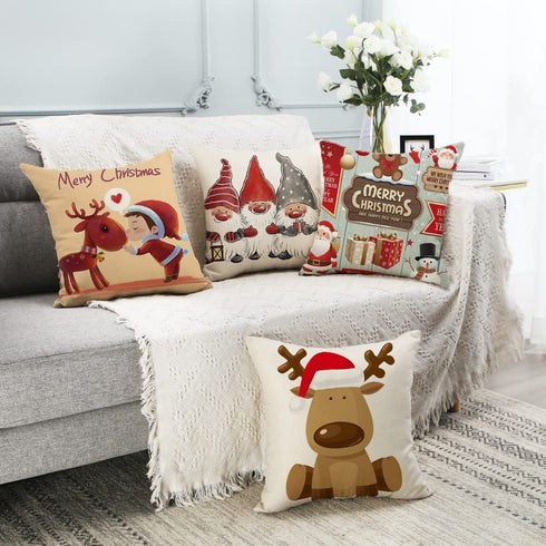 Christmas Pillow Covers , 2021 Newest Double-Sided Christmas Pillowcase,18 x 18 Inches Set of 4 - Xmas Series Cushion Cover Case Pillow Custom Zippered Square Pillowcase (Christmas-B)