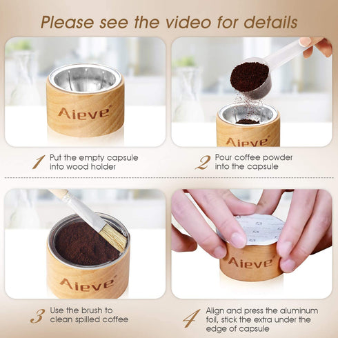 AIEVE Aluminum Foil Seals Kit for Nespresso Capsules VertuoLine with 80Pcs Aluminum Foil Seal Lid, Holder, Scoop, Brush, for Refilling Nespresso Vertuo Pods Reusable Vertuoline Pods (Pods Not Included