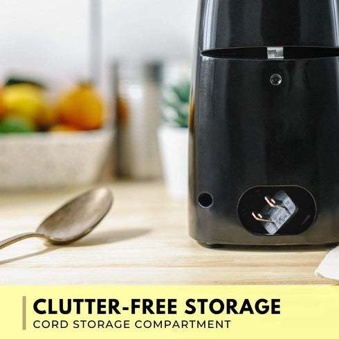 BELLA Electric Can Opener, Automatic Can Opener, Knife Sharpener and Bottle Opener, Easy Safe Removable Cutting Lever, Cord Storage, Easy Clean-Up, Black