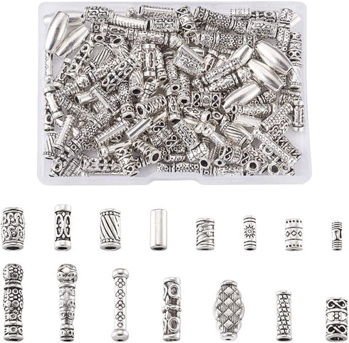 Craftdady 150Pcs Antique Silver Tube Bar Spacer Beads Tibetan Metal Column Barrel Drum Beads for Jewelry Crafts Making Hole:1.5-3.5mm