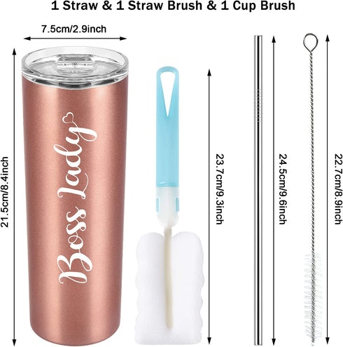 Boss Day Gifts, Boss Lady Skinny Tumbler, Christmas Birthday Boss Gifts for Women Boss Lady Female Coworkers Mom Manager Director Friends, 20 Oz Stainless Steel Insulated Tumbler with Lids, Rose Gold