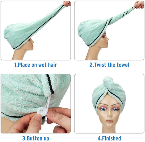 AmazerBath Microfiber Hair Towel Wrap, 3 Pack Super Absorbent Hair Turbans for Women Wet Hair No Frizz, 26 x 10 Inches Quick Dry Hair Towels Cap for Drying Curly, Long & Thick Hair