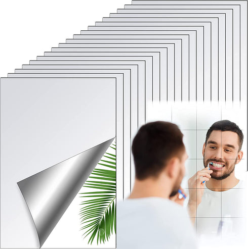 30 Pieces Flexible Mirror Sheets Self Adhesive Non Glass Mirror Tiles Mirror Stickers for Home Wall Decor (6 x 9 Inch)