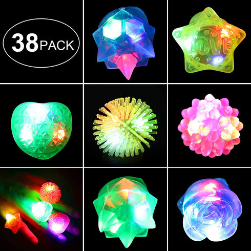 Sauyoza Easter Party Favor Return Gifts for Kids Birthday 38 Pack Goodie Bag Stuffers Light Rings Prizes for Kids Glow in The Dark Party Supplies Birthday Valentines Halloween Christmas