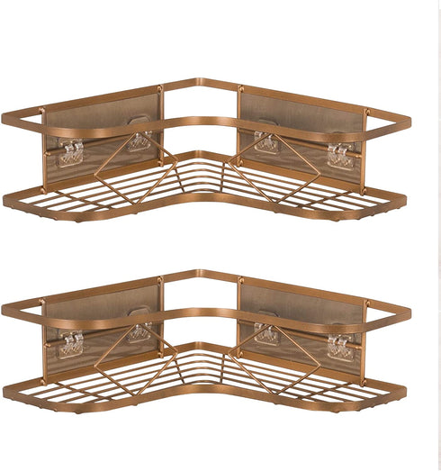 Kadolina 2 Pack Adhesive Corner Shower Caddy Shelf, Bathroom Shower Organizer Shelves, No Drilling Rustproof Wall Mounted Shower Storage Basket Shampoo Holder Organizer Shower Accessories Rack (Bronze)