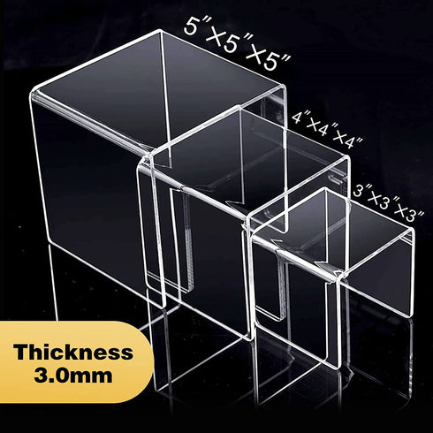 ANDGOO Display Risers, Clear Acrylic Showcase Collectibles Display Stands for Jewelry Funko Pop Figures, Cake Stands for Candy Dessert Table Decorations-3"x4"x5" (6pcs)