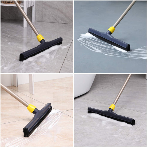 Yocada Floor Squeegee Scrubber 54in Long Adjustable Telescopic Pole Heavy Duty Household Broom Perfect for Garage Courtyard Shower Bathroom Pet Hair Fur Floor Marble Glass Tile Water Foam Cleaning
