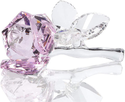 Crystal Rose Flower,Glass Rose Paperweight Figurine Collectible Statue Wedding Table Centerpiece Ornament,Pink Rose