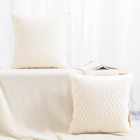 MADIZZ Set of 2 Super Soft Velvet Decorative Throw Pillow Covers 20x20 inch White Square with Texture Luxury Style Cushion Case Pillow Shell for Sofa Bedroom