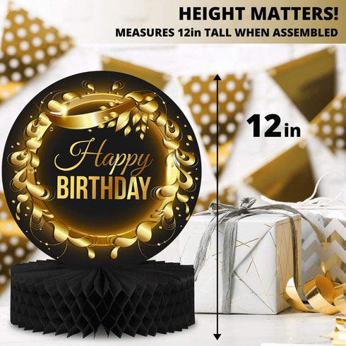 Birthday Table Centerpiece Decoration - 5-Pack Double Sided Cardstock & Tissue Paper Honeycomb Happy Birthday Decorations - 12 Birthday Party Decorations Centerpieces for Table Decorations