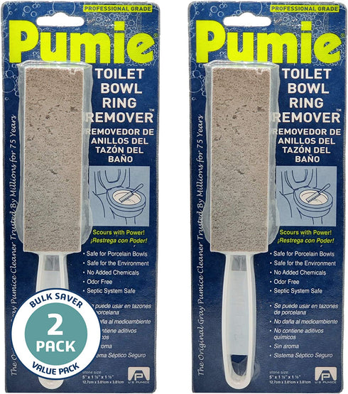 Pumie Toilet Bowl Ring Remover, TBR6, Pumice Stone with Handle, Removes Unsightly Toilet Rings and Stains from Toilets; Sinks; Tubs; Showers, Safe for Porcelain, Pack of 2