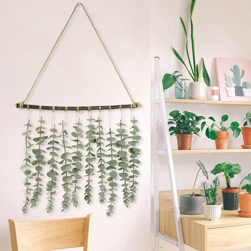Artificial Eucalyptus Wall Hanging Decor, AgoKud Fake Eucalyptus Leaves Greenery Eucalyptus Vines Wall Hanging Plants, Farmhouse Rustic Boho Wall Decor for Bathroom, Bedroom, Living Room Decorations