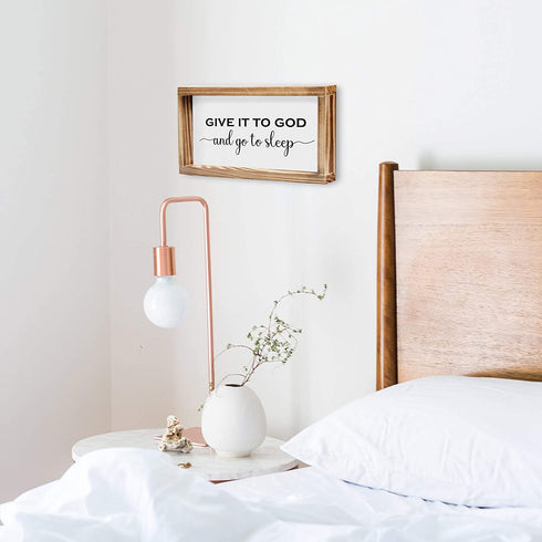 Give it to God and Go to Sleep Sign 8x17 Inch, Give it to God Signs, Rustic Bedroom Wall Decor For Couples, Framed Religious Wall Decor, Go To Sleep And Give It To God Farmhouse Bedroom Decor Sign
