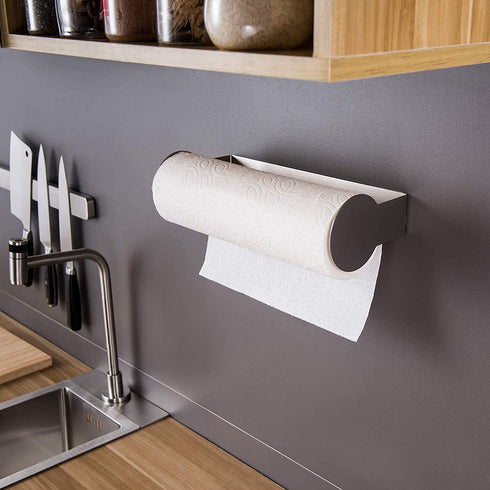 YIGII Paper Towel Holder Wall Mount - Adhesive Paper Towel Rack Under Cabinet Kitchen Paper Roll Holder Stick on Wall Stainless Steel