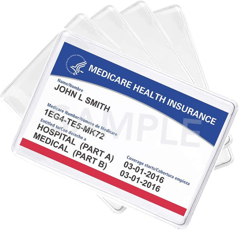 5 Pack - Premium Medicare Card Protector Sleeves - Durable 2 …œ X 3 …œ Business Card Holders - Clear Vinyl Plastic Covers for Insurance & Social Security Metro & License or Credit Cards by Specialist ID