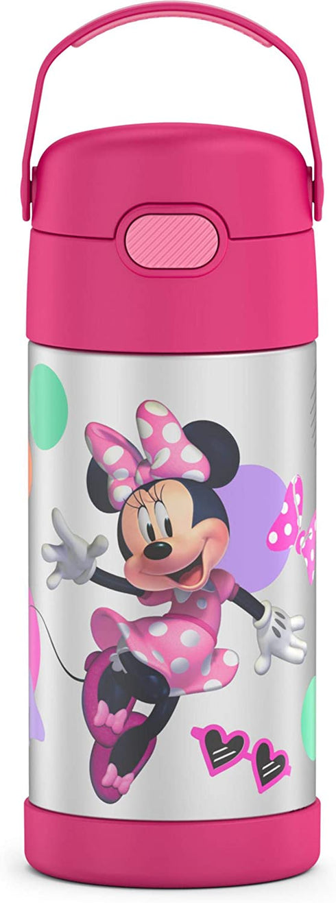THERMOS FUNTAINER 12 Ounce Stainless Steel Vacuum Insulated Kids Straw Bottle, Minnie Mouse
