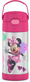 THERMOS FUNTAINER 12 Ounce Stainless Steel Vacuum Insulated Kids Straw Bottle, Minnie Mouse