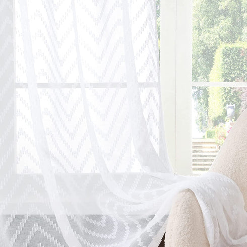 Rama Rose White Sheer Window Curtains Design with Wave Pattern for Teenage Room,1 Panel Grommet,54 Inch by 84 Inch