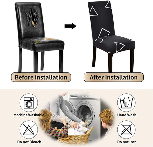 UMETE Chair Covers for Dining Room Set of 6, Dining Chair Slipcovers Stretch Dining Room Chair Covers Seat Protector, Washable Parsons Chair Cover for Home,Banquet(Black Graphics,6 Pack)