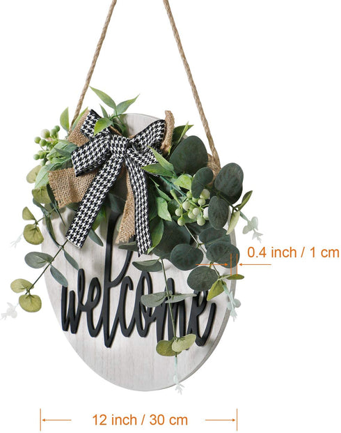 KHOYIME Welcome Sign for Front Porch - Rustic Wooden Door Hanger Farmhouse Front Door Decorations for Home Restaurant (White)