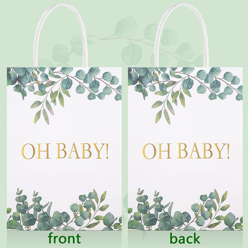 18 Pieces Large Baby Shower Party Gift Bags Watercolor Jungle Theme Paper Gift Bags Greenery Candy Bags for Baby Shower Bridal Wedding Christmas Supplies