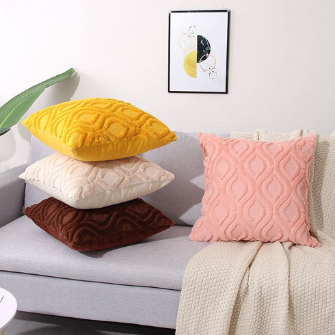 Decorative Throw Pillow Covers 20x20, Faux Fur Farmhouse Boho Pillow Cases ,Soft Plush Fuzzy Beige Cushion Covers for Sofa Couch Living Room Bedroom Set of 2