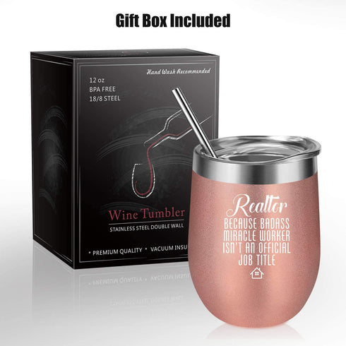 Realtor Gifts for Women, Real Estate Agent Gifts - Funny Gifts for Realtor, Best Realtor - Thank You, Mothers Day, Birthday, Closing Gifts for Realtors, Salesperson, Broker - Coolife Wine Tumbler Cup