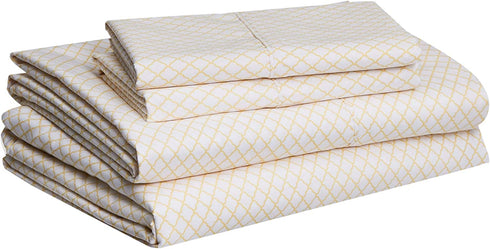 Amazon Basics Lightweight Super Soft Easy Care Microfiber Bed Sheet Set with 14" Deep Pockets - King, Yellow Scallop