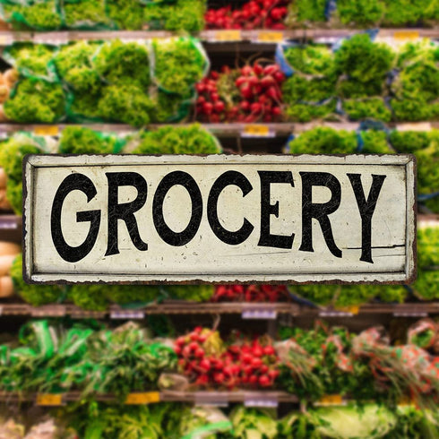 Grocery Sign Farmhouse Decor Country Decorations Wood Look Signs Wall Art Tin Plaque 6 x 18 High Gloss Metal 206180028188