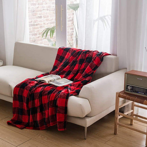 NEWCOSPLAY Buffalo Plaid Throw Blanket Soft Flannel Fleece Checker Pattern Lightweight Decorative Blanket for Bed Couch (280GSM-Red-Black, Twin(60"x80"))