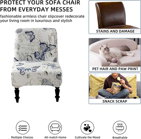 Armless Chair Slipcover Removable Armless Accent Chair Covers Washable Chair Slipcovers Furniture Protector Covers for Living Dining Room Hotel Armless Accent Chair
