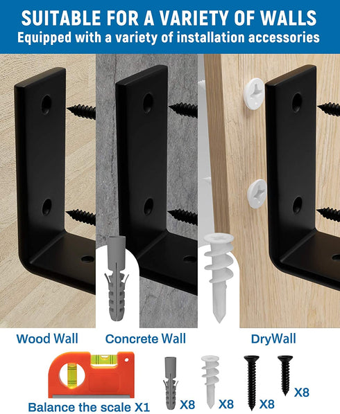 LEOPO Shelf Brackets for 8 inch Shelves, Floating Shelf Brackets for DIY, 1/5 inch Thick Heavy Duty Brackets, 4 Pack