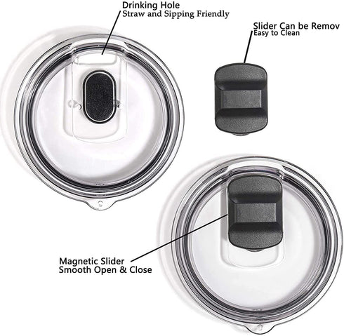 2pcs 20/30 ‹oz Magnetic Tumbler Lid - Compatible with YETI Rambler, Ozark Trail, Old Style Rtic and More - Magnetic Slider Switch Spill Proof Tumbler Cover ( 2pcs black , 20/30 oz )