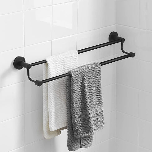 BESy Adjustable 16.5-28.5 Inches Double Bath Towel Bar for Bathroom SUS304 Stainless Steel Towel Holder, Hotel Style Wall Mount with Screws Hand Towel Bar?Towel Rack Rod Hanger, Matte Black Finish