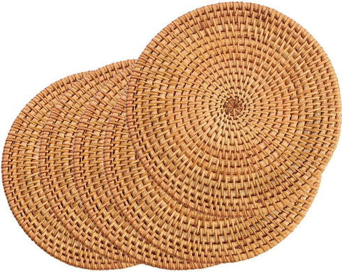Rattan Trivets for Hot Dishes,Set of 5 PCS Kitchen Hot Pads for Coutertops,Pots and Pans,Decorative Woven Wood Place Mats for Dining Table,Heat Resistant Holders,Round Diameter 7.08" (Natural Gold)