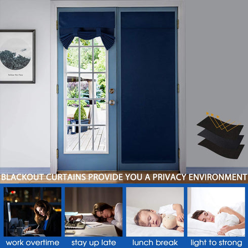 HOMEIDEAS Navy French Door Curtains Blue Privacy Blackout Door Curtains, 26 X 40 Inch Room Darkening Curtains for Glass Door, Thermal Insulated Tie Up Shades Window Curtains for Bedroom, 1 Panel
