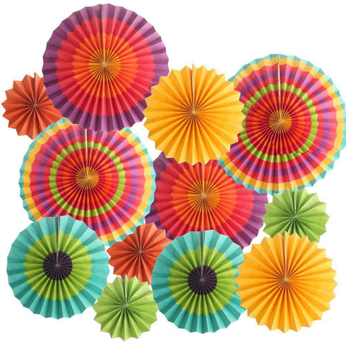 PMLAND Paper Fan for Fiesta Cinco De Mayo Festival Party Hanging Decoraci³n 12 Pieces in 6 Assorted Styles