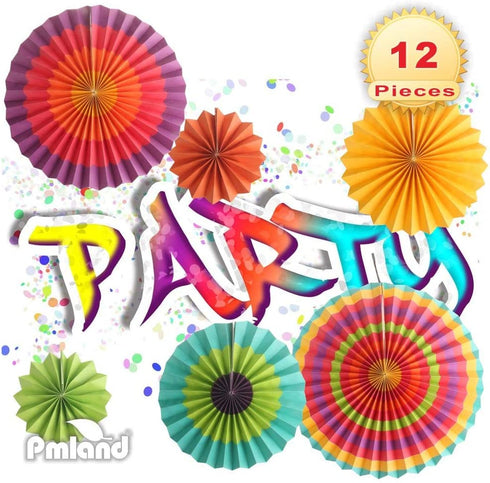 PMLAND Paper Fan for Fiesta Cinco De Mayo Festival Party Hanging Decoraci³n 12 Pieces in 6 Assorted Styles