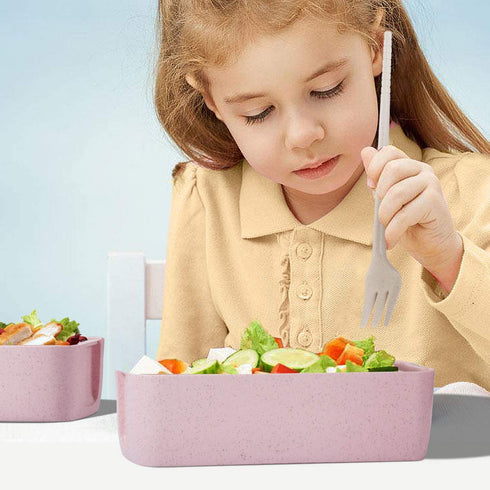 Bento Box Lunch Box for Adults Kids, 3-In-1 Meal Prep Container, 900ML Janpanese Lunch Box with Compartment, Wheat Straw, Leak-proof, Spoon & Fork, BPA-free 2 Pack