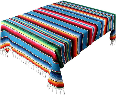 AerWo 59 x 84 Inch Mexican Tablecloth Mexican Serape Blanket for Mexican Party Wedding Cinco De Mayo Fiesta Decorations Outdoor Picnics Dining Table Cover, Large Square Cotton Fringe Table Cloth