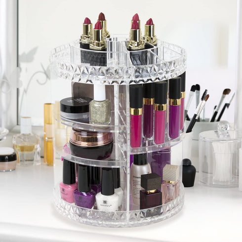 Sorbus Rotating Makeup Organizer, 360° Rotating Adjustable Carousel Storage for Cosmetics, Toiletries, and More €” Great for Vanity, Bathroom, Bedroom, Closet, Kitchen (Clear)