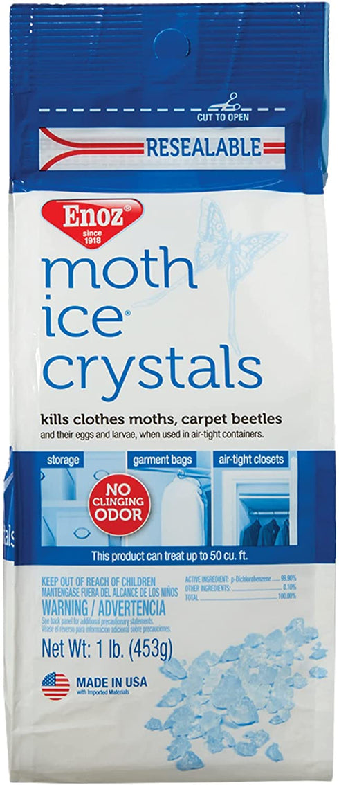 Enoz Moth Ice Crystals, Kills Clothes Moths and Carpet Beetles, No Clinging Odor, 16 Oz (Pack of 4)