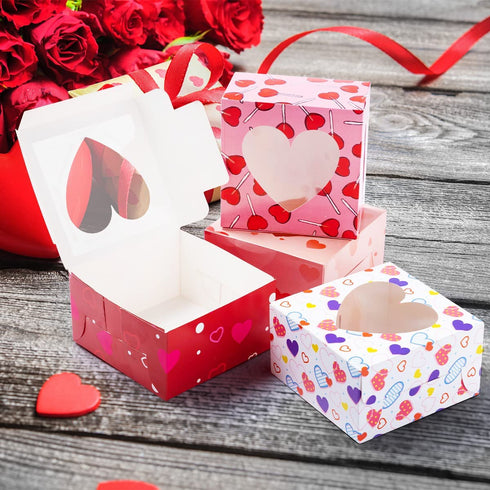Valentines Day Bakery Treat Boxes Valentines Cupcake Boxes Cookie Boxes with Window for Holiday Pastries, Doughnut, Cookie, Cupcakes, Brownies, Truffles Gift Giving (4.5"x4.5"x2.5")