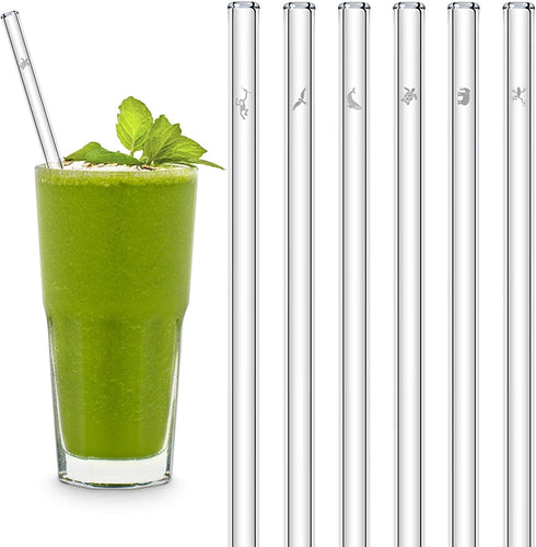 HALM Glass Straws - Earth Day Charity Edition - 6 Reusable Drinking Straws engraved with Endangered Animals - 20 cm (8 in) x 0.9 cm - Made in Germany - Dishwasher Safe - Eco-Friendly