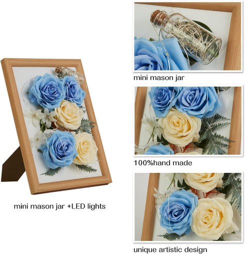 FUNHOKO Artificial Flowers Wall Art for Home Decor with LED Lights Hanging on Photo Frame.Modern Indoor Home Decoration for Both Table and Wall in Living Room,Bedroom,Bathroom, Kitchen.House Decor L11?xW4.3?xH1.2?(HOM02)