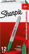 SHARPIE Permanent Markers, Fine Point, Green, Box of 12