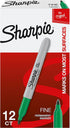 SHARPIE Permanent Markers, Fine Point, Green, Box of 12
