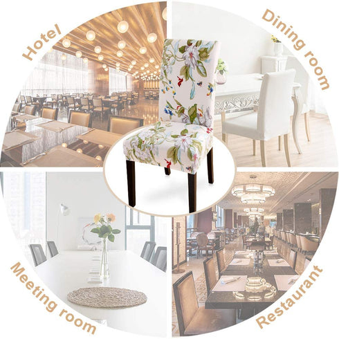 SearchI Dining Room Chair Covers Slipcovers Set of 4, Spandex Super Fit Stretch Removable Washable Kitchen Parsons Chair Covers Protector for Dining Room,Hotel,Ceremony,Beige+Flowers