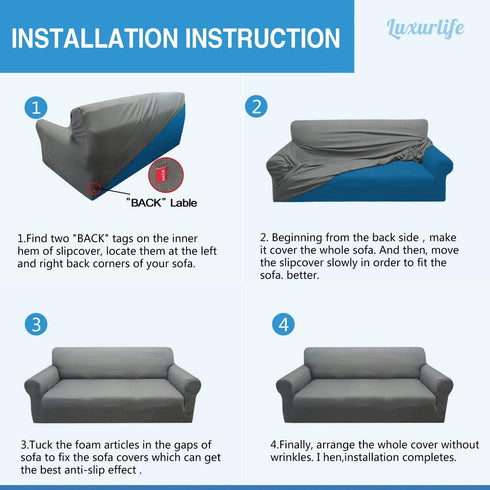 Luxurlife Super Stretch Sofa Covers Stylish Couch Covers for 3 Cushion Couch Upgraded Modern Sofa Slipcover for Dogs Pets Non Slip Furniture Protector with Elastic Bottom (Large, Gray)