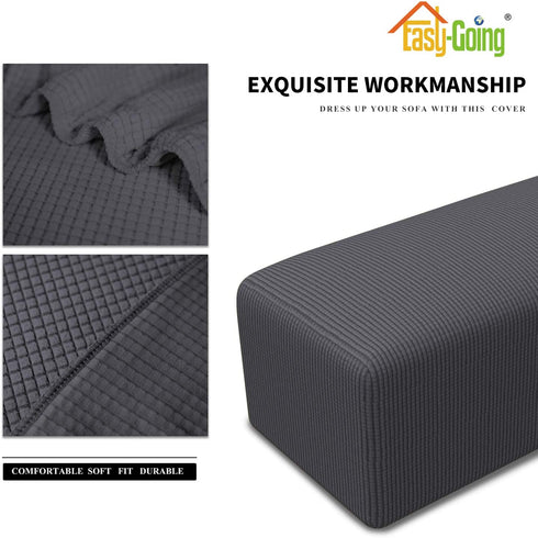 Easy-Going Stretch Ottoman Cover Folding Storage Stool Furniture Protector Soft Rectangle slipcover with Elastic Bottom(Ottoman Small,Dark Gray)